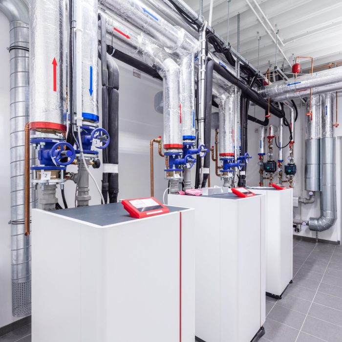 Heat pump room in modern commercial building